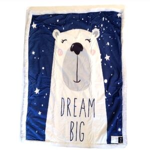 Dream Big Polar Bear Kids Blanket 30X40 Super Soft Cozy Comfortable Blue White